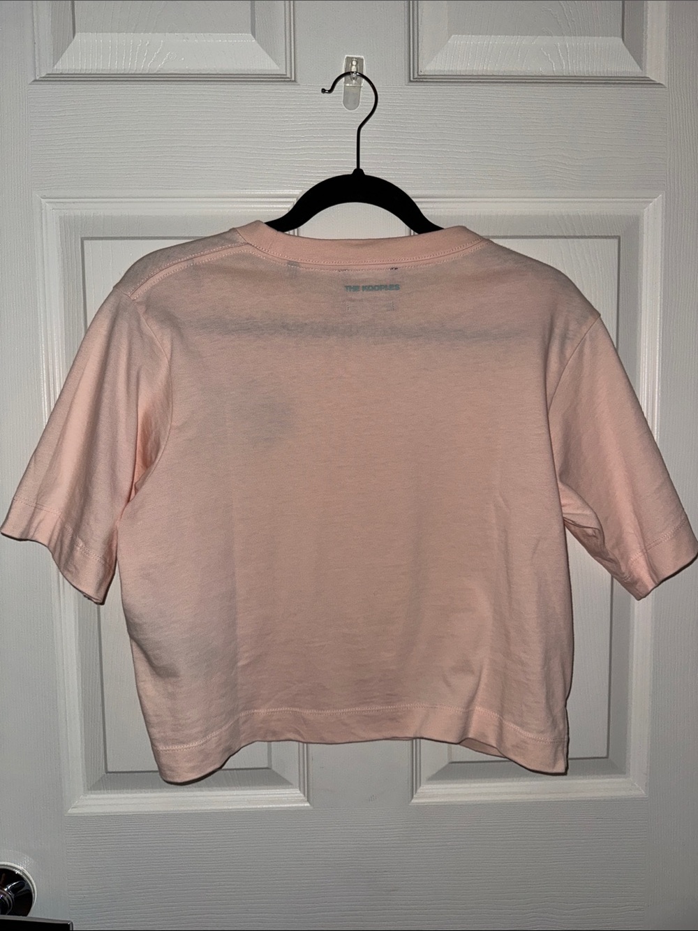 The Kooples Light Pink Cropped Tee with Blue Floral Skull Embroidery - Picture 5 of 6